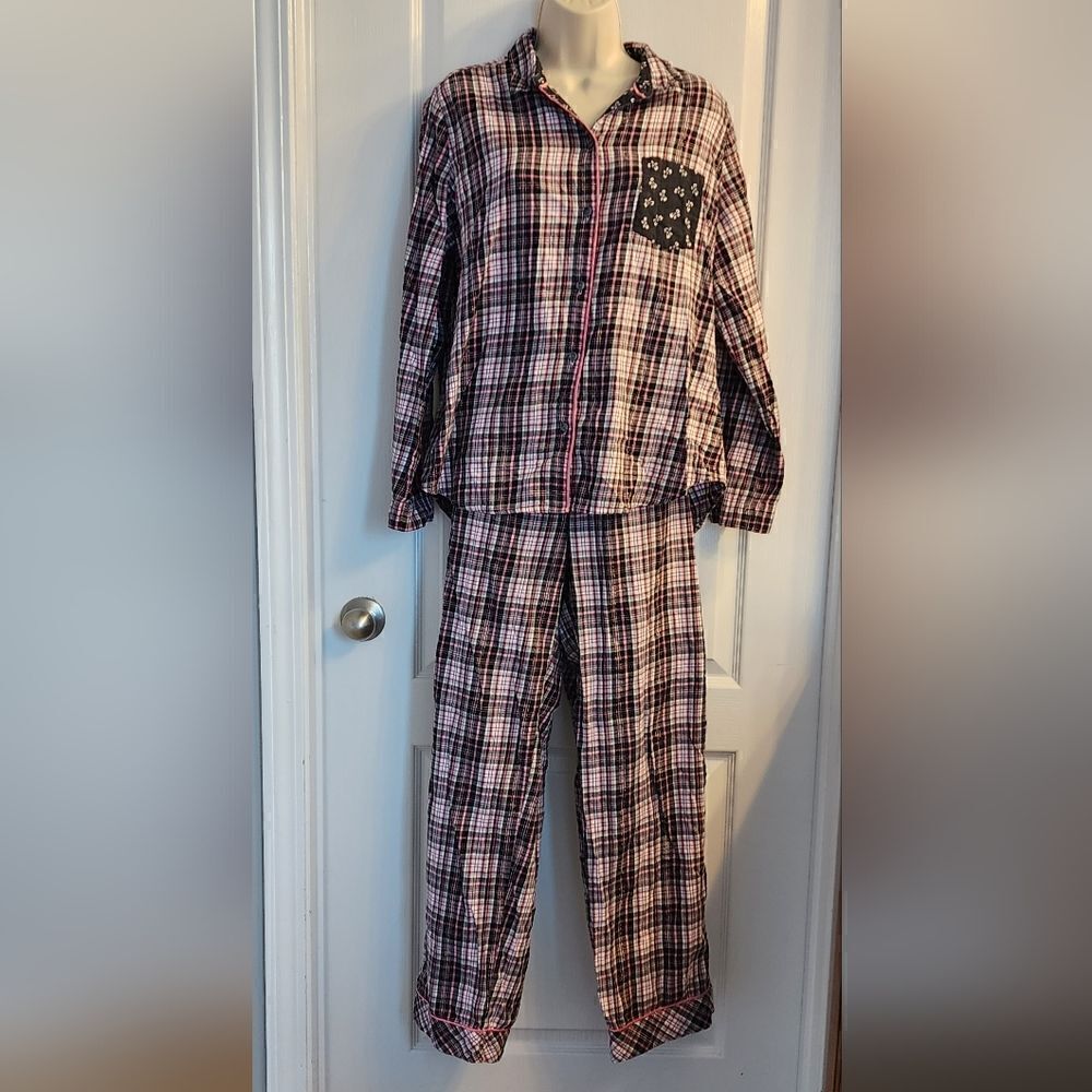 Victoria's Secret Plaid  Long Sleeve Button Down Two Piece Pajama Set Size L